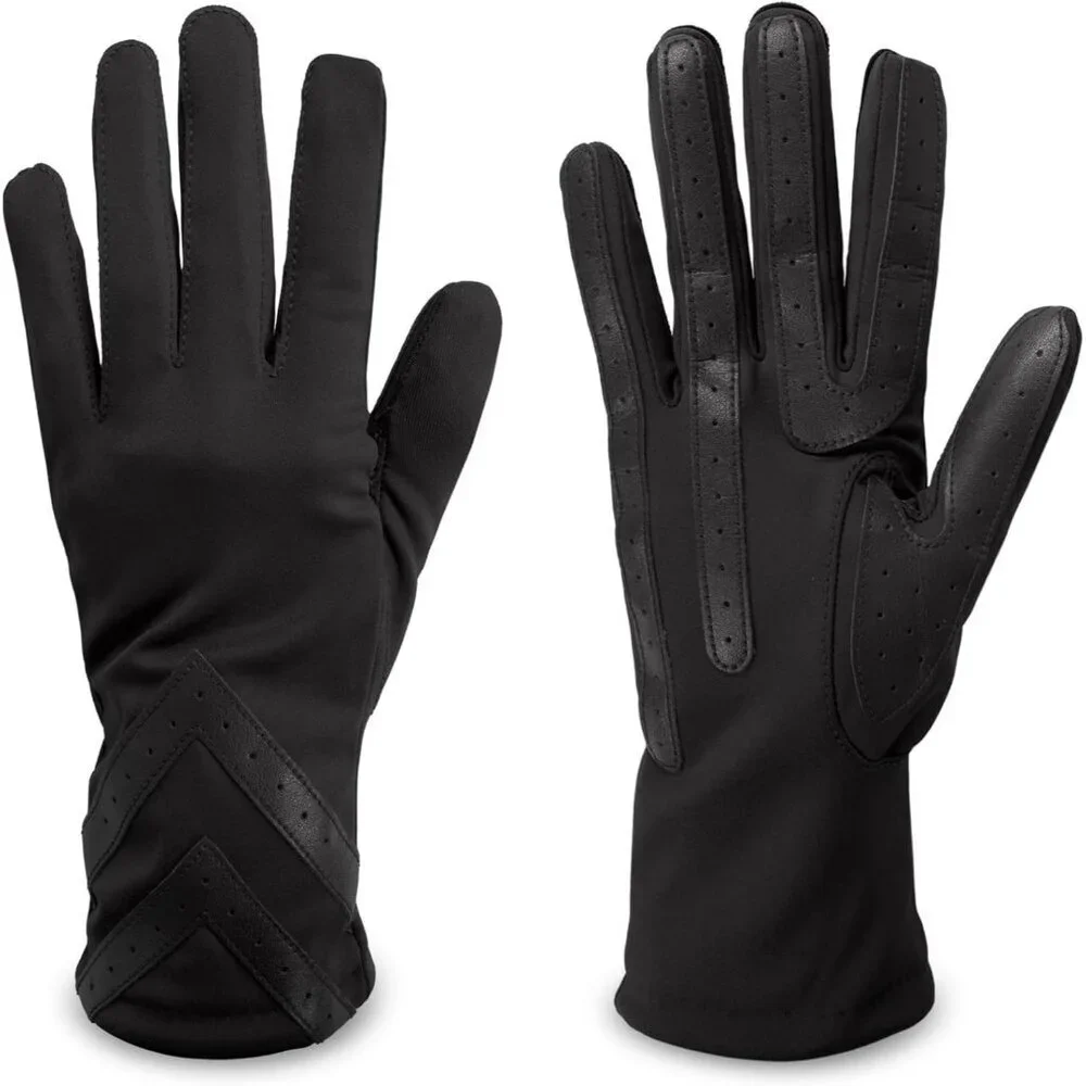 Women's Solid Black Spandex Gloves Warm Fleece Lined Chevron Touchscreen